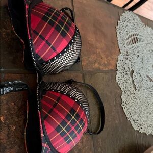 Victoria's Secret Red Plaid Push-Up Bra with Black Mesh